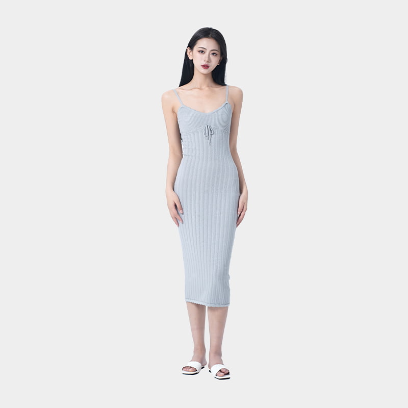 Smog Blue Lace-TriM Knit Slip Slip Slip