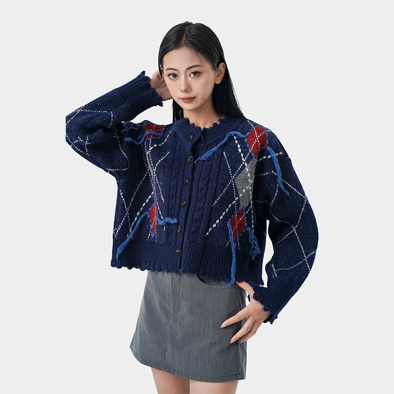 Cárdigan grueso acolchado de diamante de color bloque de color