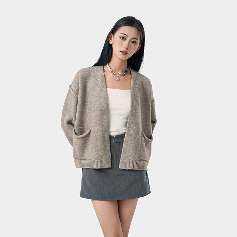 Cárdigan de cuello en V sin botones de 3/4 de manga